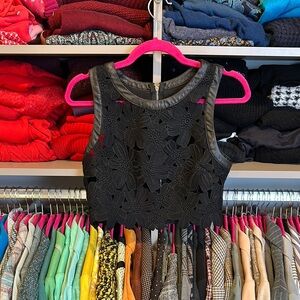 Do & Be black embroidered faux leather trim sleeveless crop top size XS